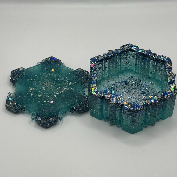 Glittered Teal Snowflake Crystal - Picture 2 of 2